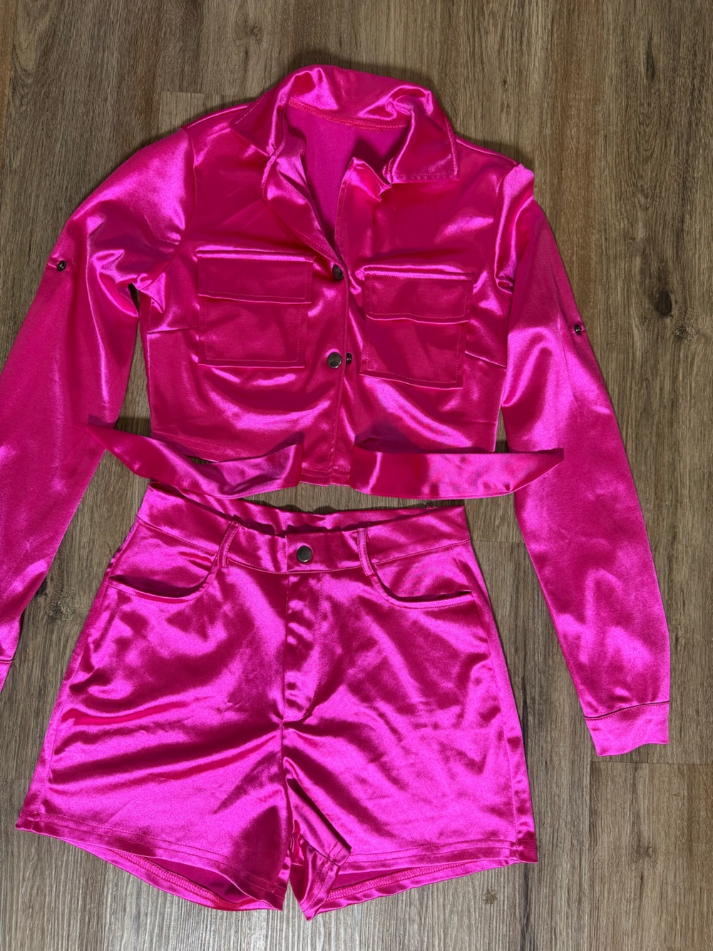 Bright Fuchsia Satin One-Piece Romper